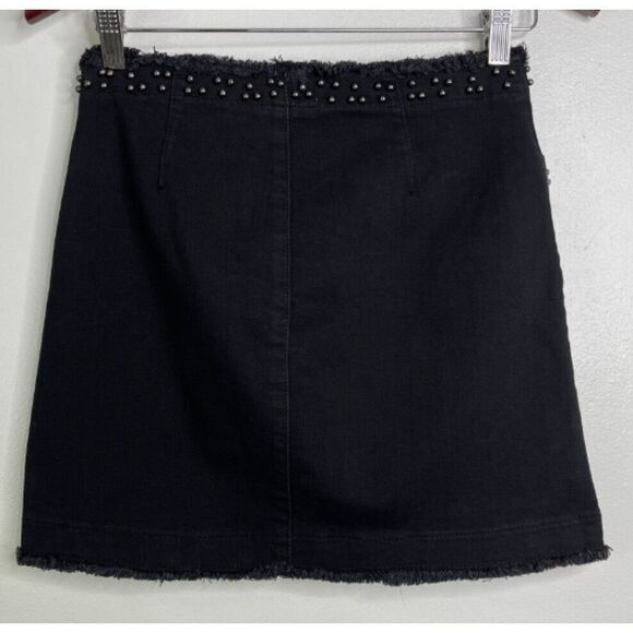 PISTOLA Y2K Beaded Fringe Black Zip Up Pencil Mini Skirt Black Women's Size 26 - Picture 6 of 7